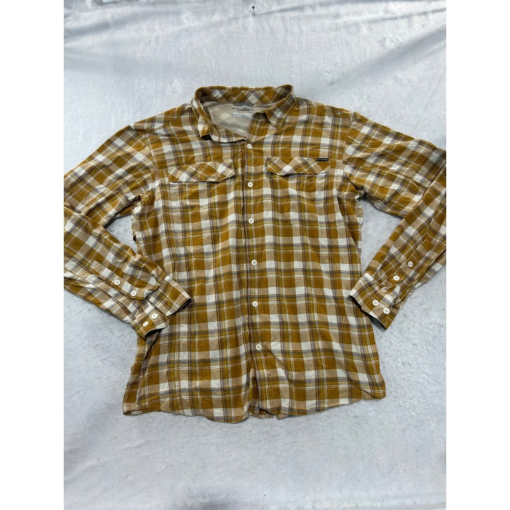 Columbia Omni-Wick Mens Large Long Sleeve Plaid Button Up Shirt Mustard Yellow